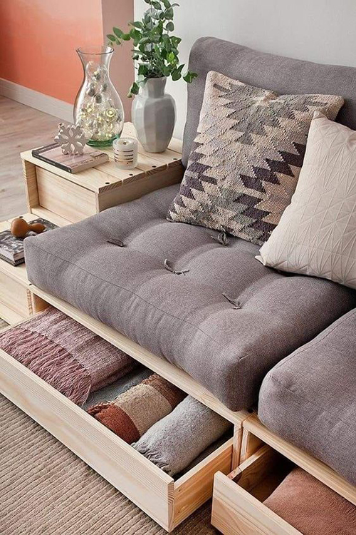 Small Apartment Storage Solutions: Sofa with storage