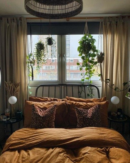 Earthy elegance bohemian bedroom: Hanging plants