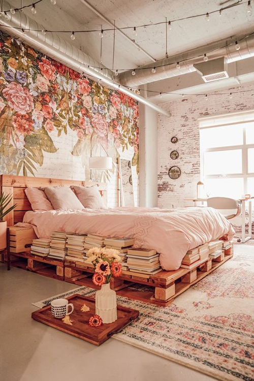 Ideas for Adding a Touch of Floral Elegance: Bedroom Mural