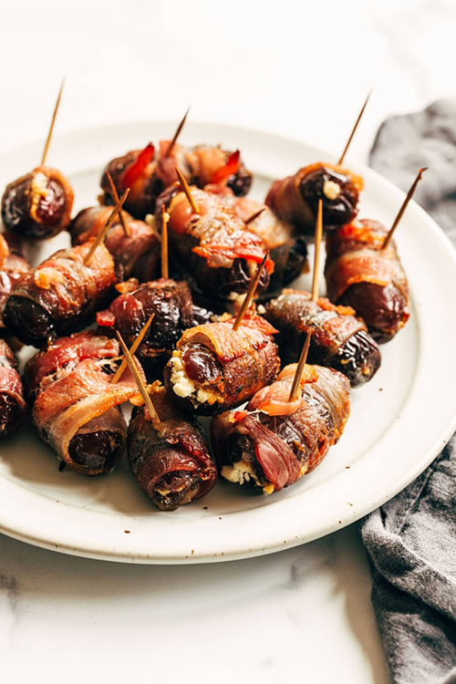 New Year's Eve: Bacon wrapped dates with goats cheese