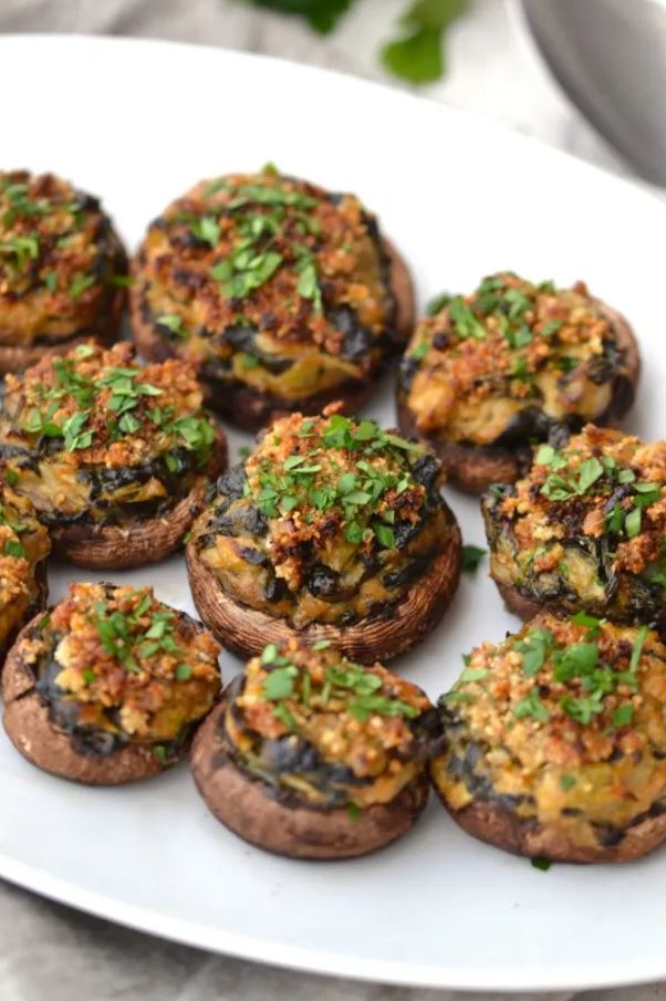 New Year's Eve Party Food: Spinach and Artichoke Stuffed Mushrooms