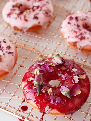 Strawberry-Rose Cake Donuts